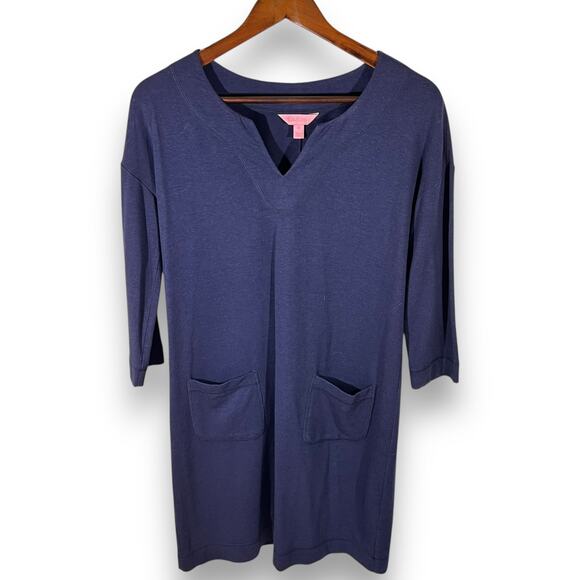 Lilly Pulitzer Minimalist Navy Stretch Knit Tunic Dress Pocket XS - Picture 3 of 10